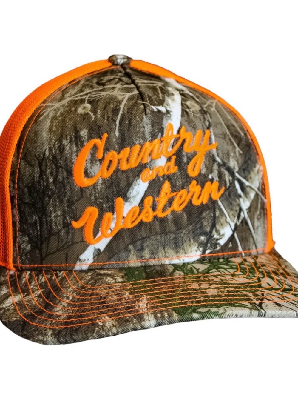 Realtree Country and Western Camo Trucker Hat with Orange Mesh